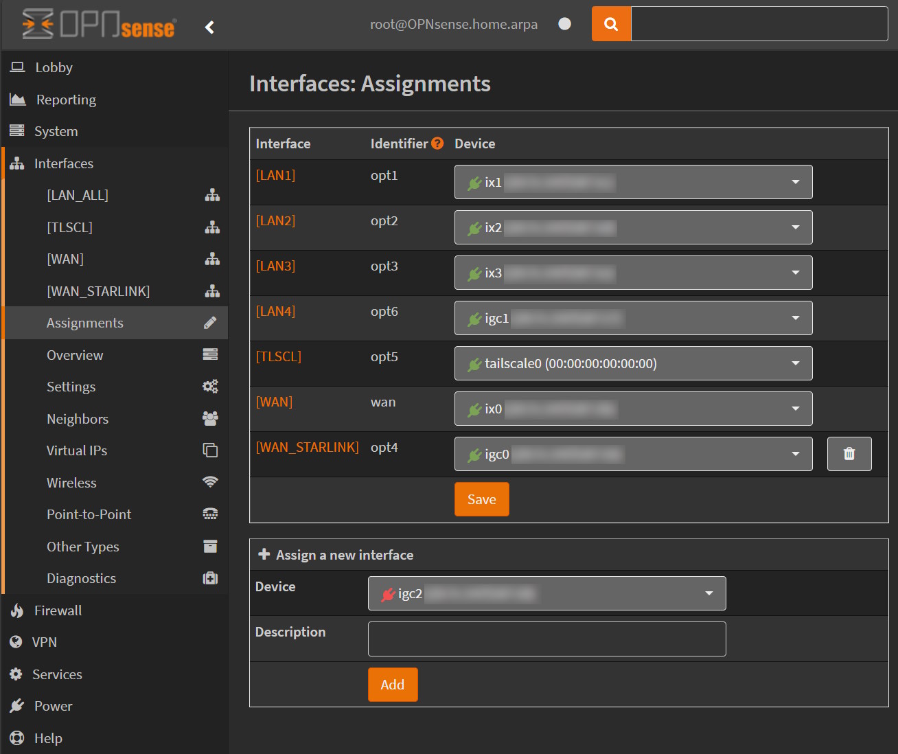 OPNsense Interfaces / Assignments