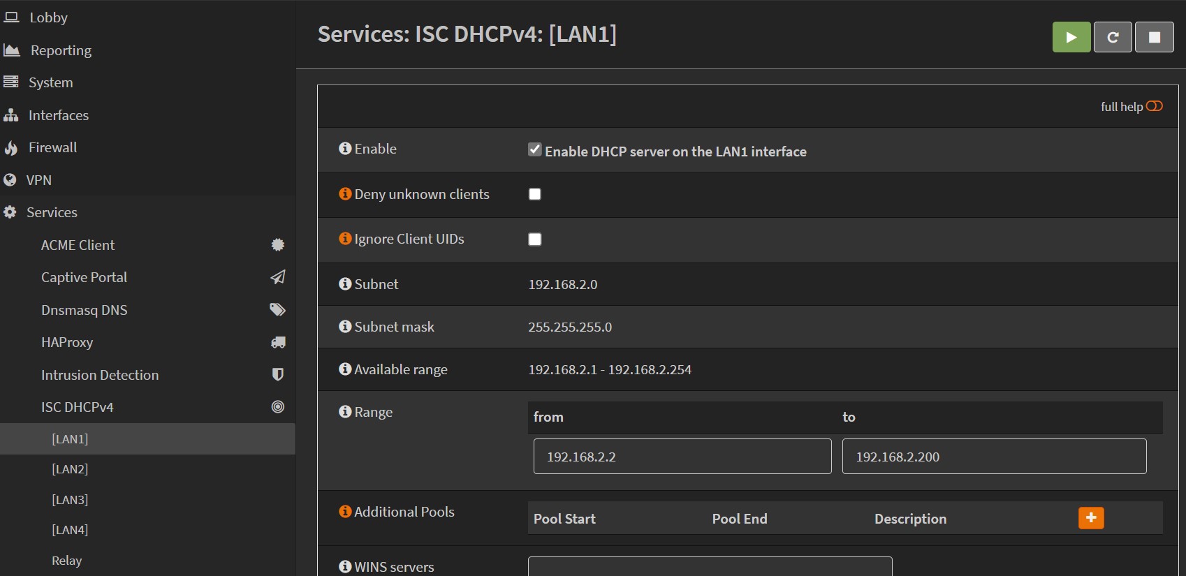 OPNsense Configuration DHCPv4