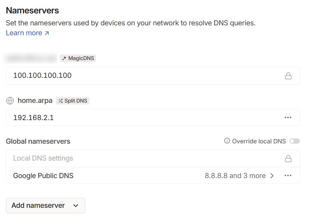 Tailscale DNS settings